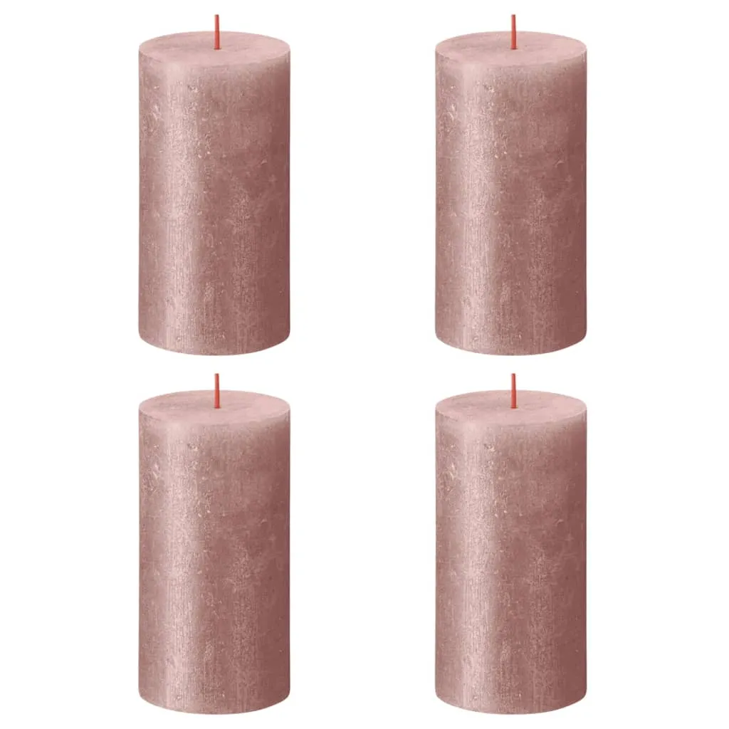 Bolsius Candele Pilastro Rustiche Shimmer 4 pz 130x68 mm Rosa