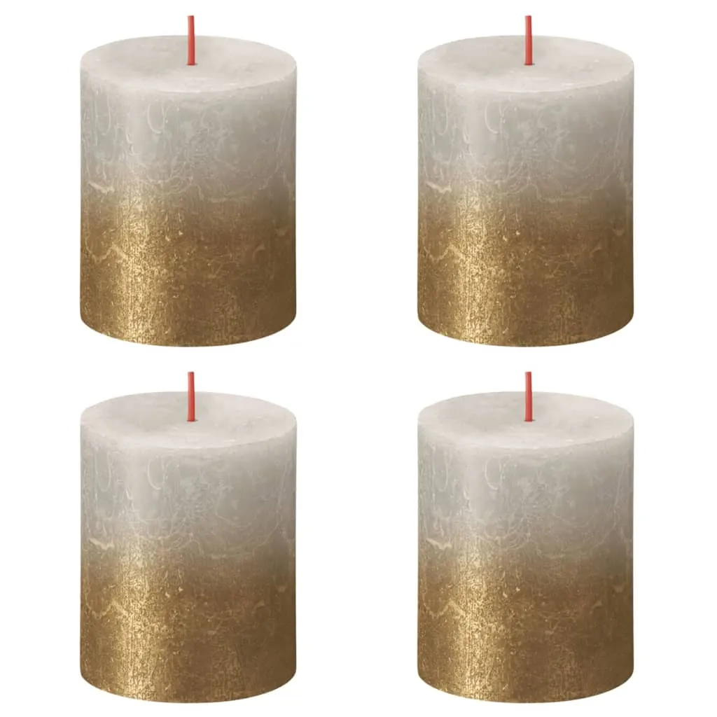 Bolsius Candele Pilastro Rustiche Sunset 4 pz 80x68 mm Grigio e Oro