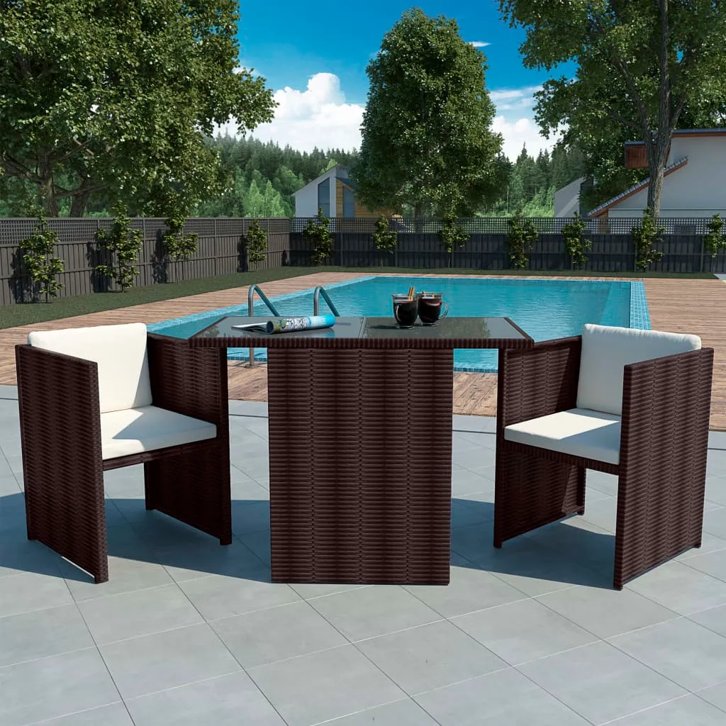 vidaXL Set da Bistrot 3 pz con Cuscini in Polyrattan Marrone