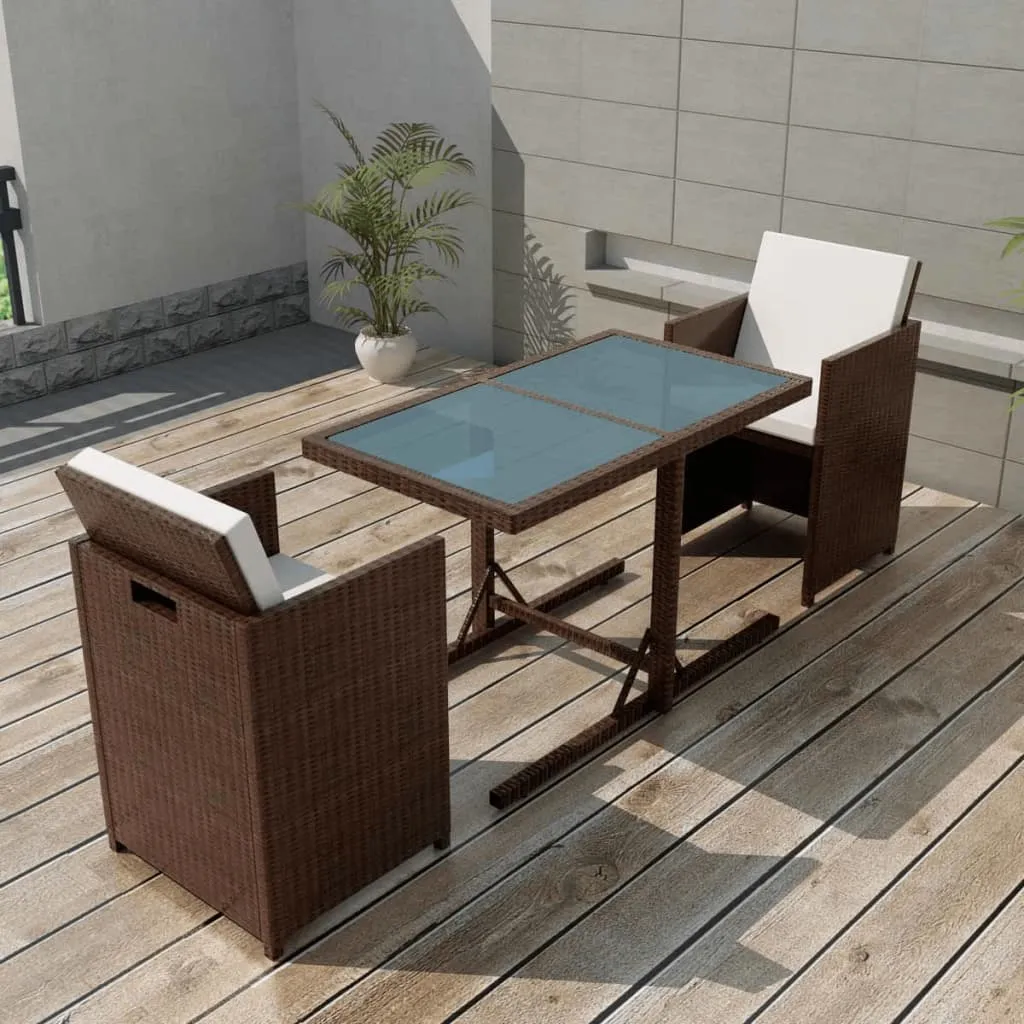 vidaXL Set da Bistrot 3 pz con Cuscini in Polyrattan Marrone