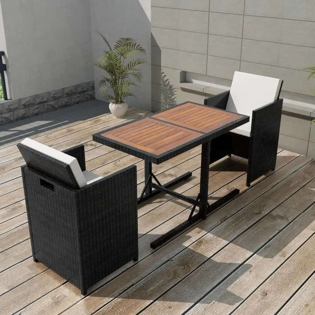 vidaXL Set da Bistrot 3 pz con Cuscini in Polyrattan Nero