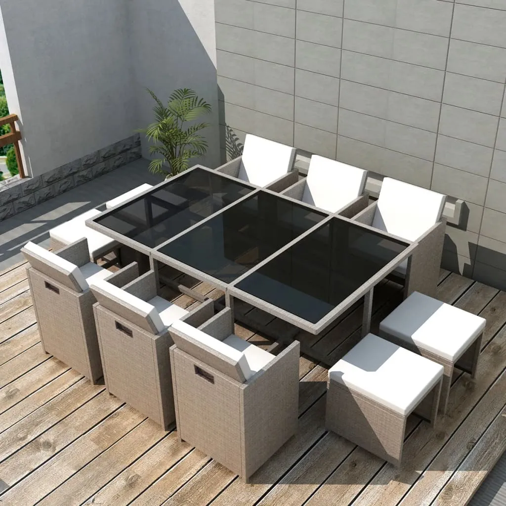 vidaXL Set da Pranzo da Giardino 11 pz con Cuscini in Polyrattan Beige