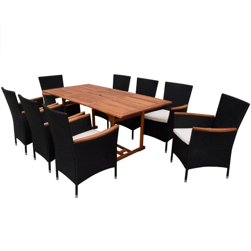 vidaXL Set da Pranzo da Giardino 9 pz con Cuscini in Polyrattan Nero