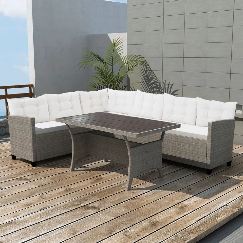 vidaXL Set Divani da Giardino 3 pz con Cuscini in Polyrattan Grigio