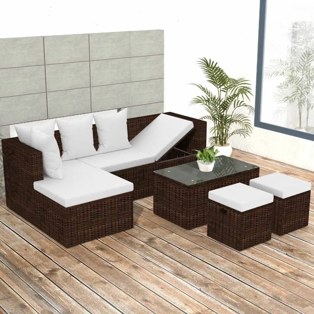 vidaXL Set Divani da Giardino 4 pz con Cuscini in Polyrattan Marrone