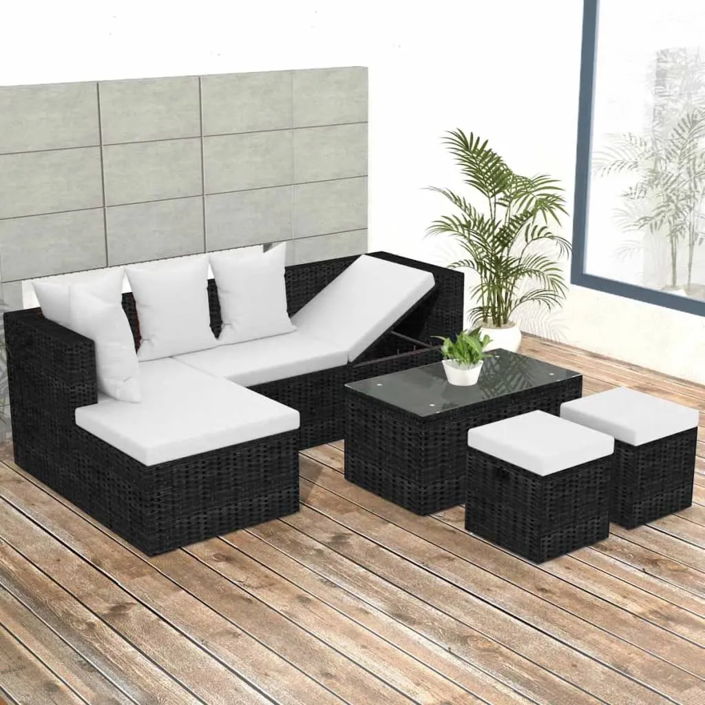 vidaXL Set Divani da Giardino 4 pz con Cuscini in Polyrattan Nero