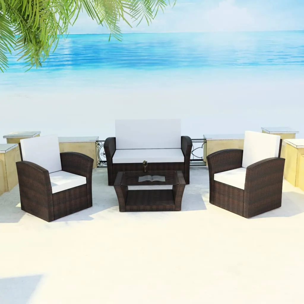 vidaXL Set Divani da Giardino 4 pz con Cuscini in Polyrattan Marrone