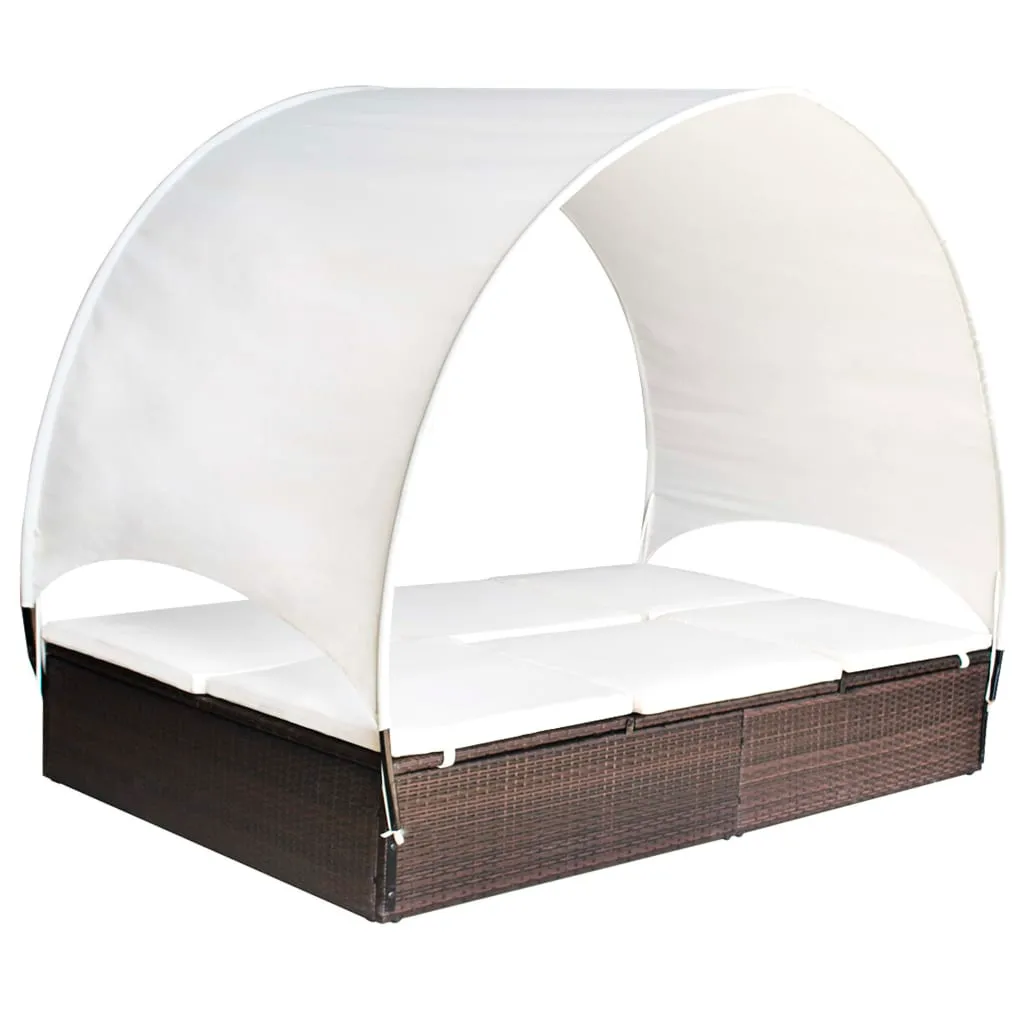 vidaXL Lettino Prendisole Doppio con Baldacchino in Polyrattan Marrone