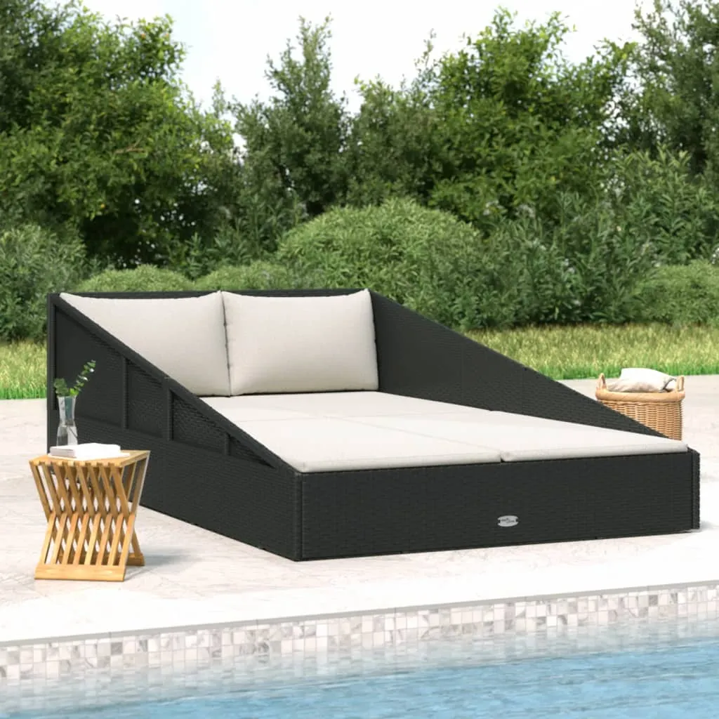 vidaXL Lettino da Giardino Nero 110x200 cm in Polyrattan