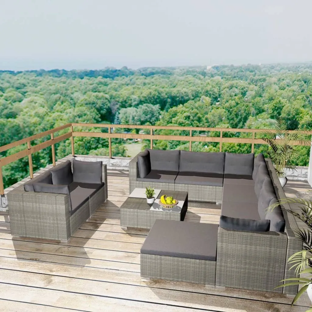 vidaXL Set Divani da Giardino 10 pz con Cuscini in Polyrattan Grigio