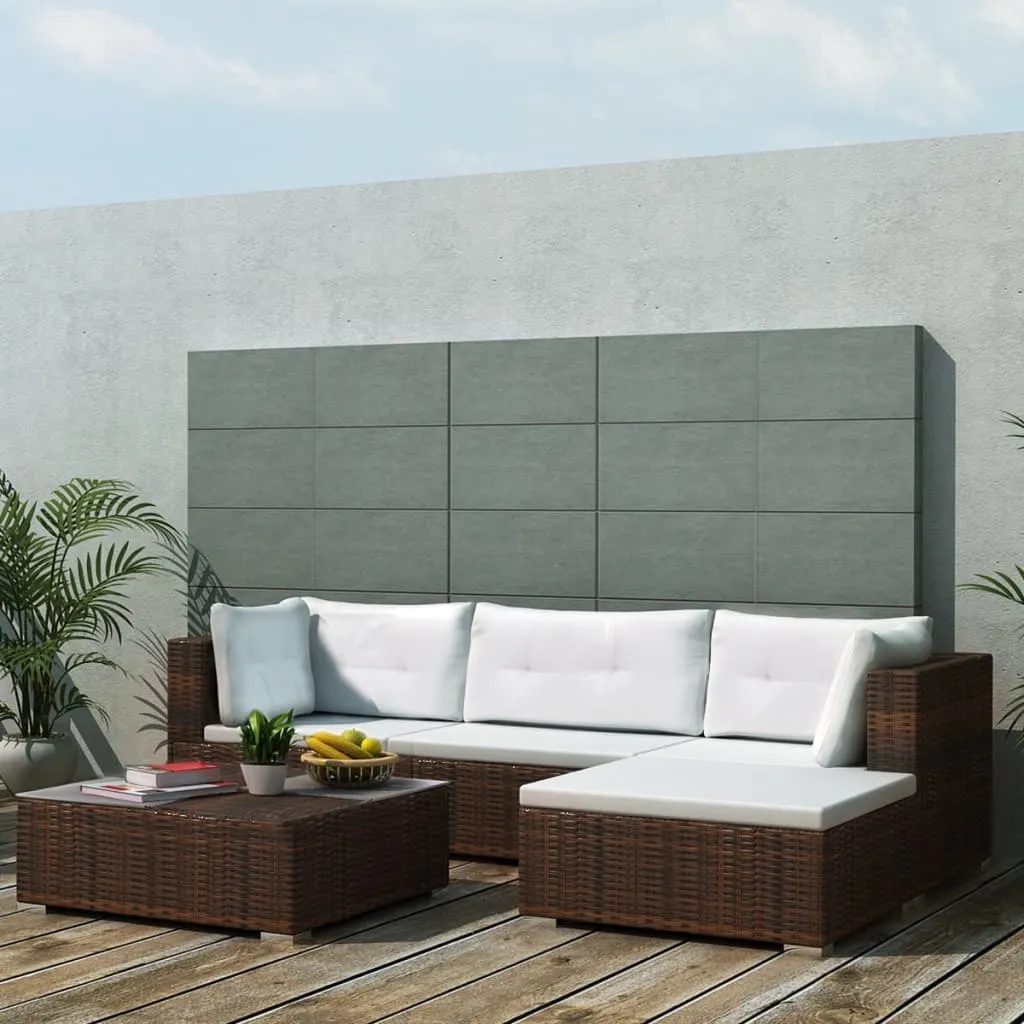 vidaXL Set Divani da Giardino 5 pz con Cuscini in Polyrattan Marrone