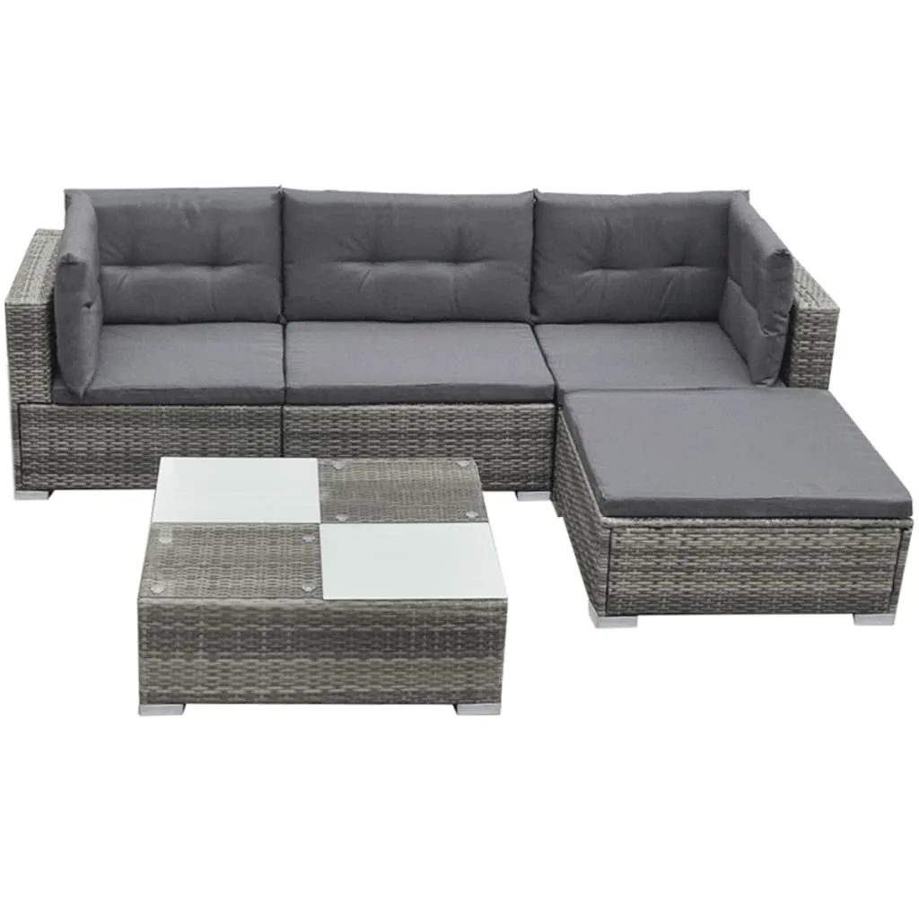 vidaXL Set Divani da Giardino 5 pz con Cuscini in Polyrattan Grigio