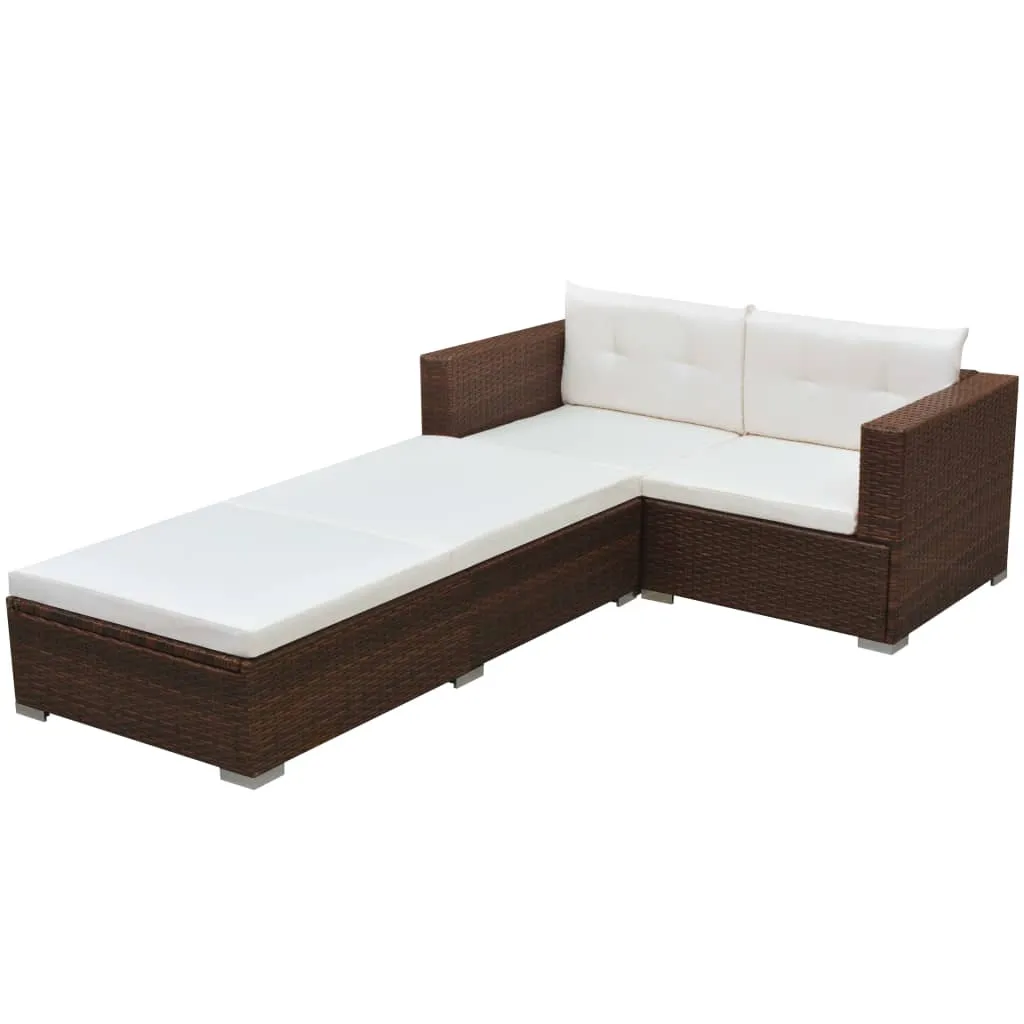 vidaXL Set Divani da Giardino 3 pz con Cuscini in Polyrattan Marrone