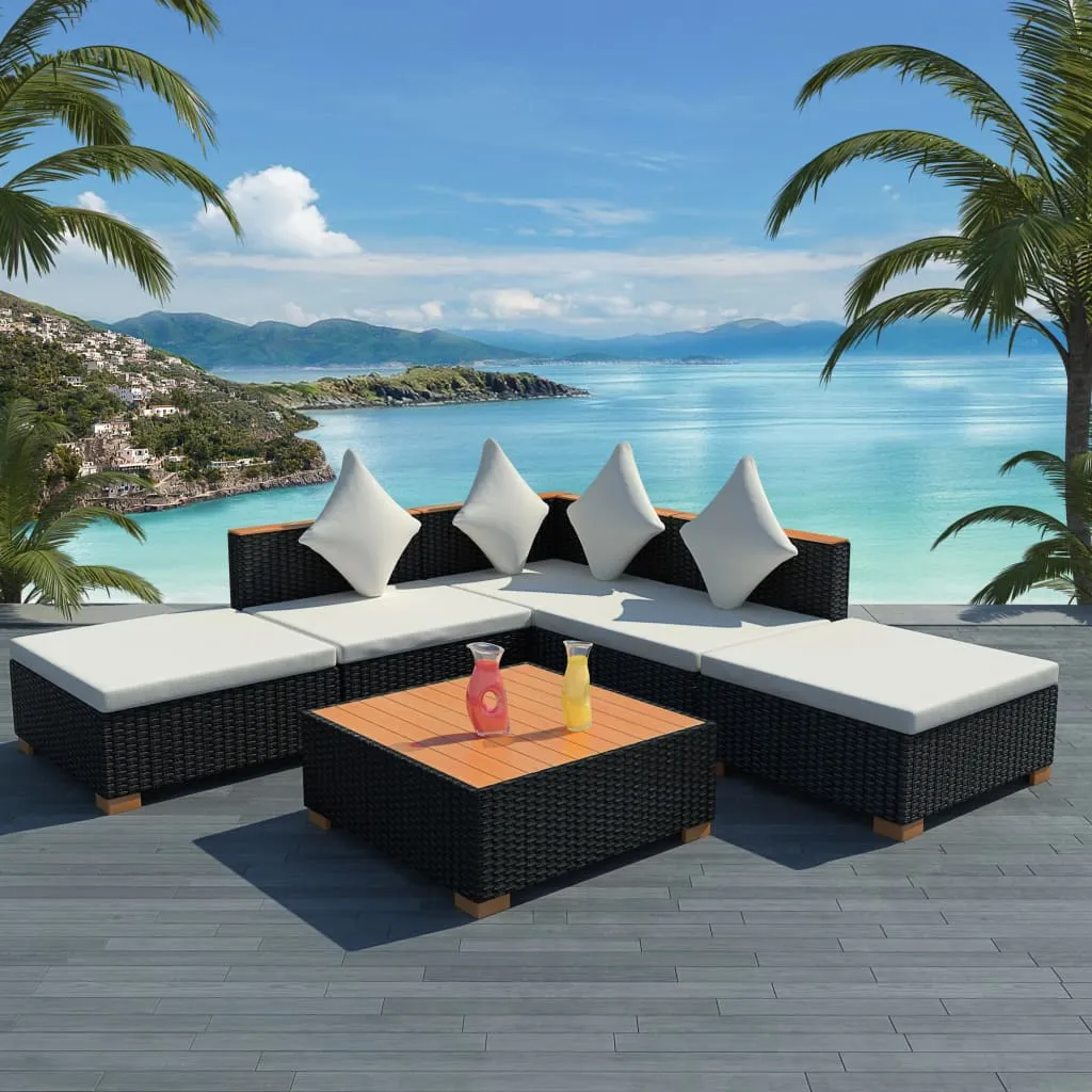 vidaXL Set Divani da Giardino 6 pz con Cuscini in Polyrattan Nero