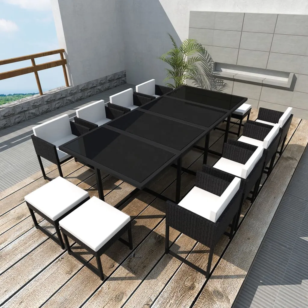 vidaXL Set da Pranzo da Giardino 13 pz con Cuscini in Polyrattan Nero