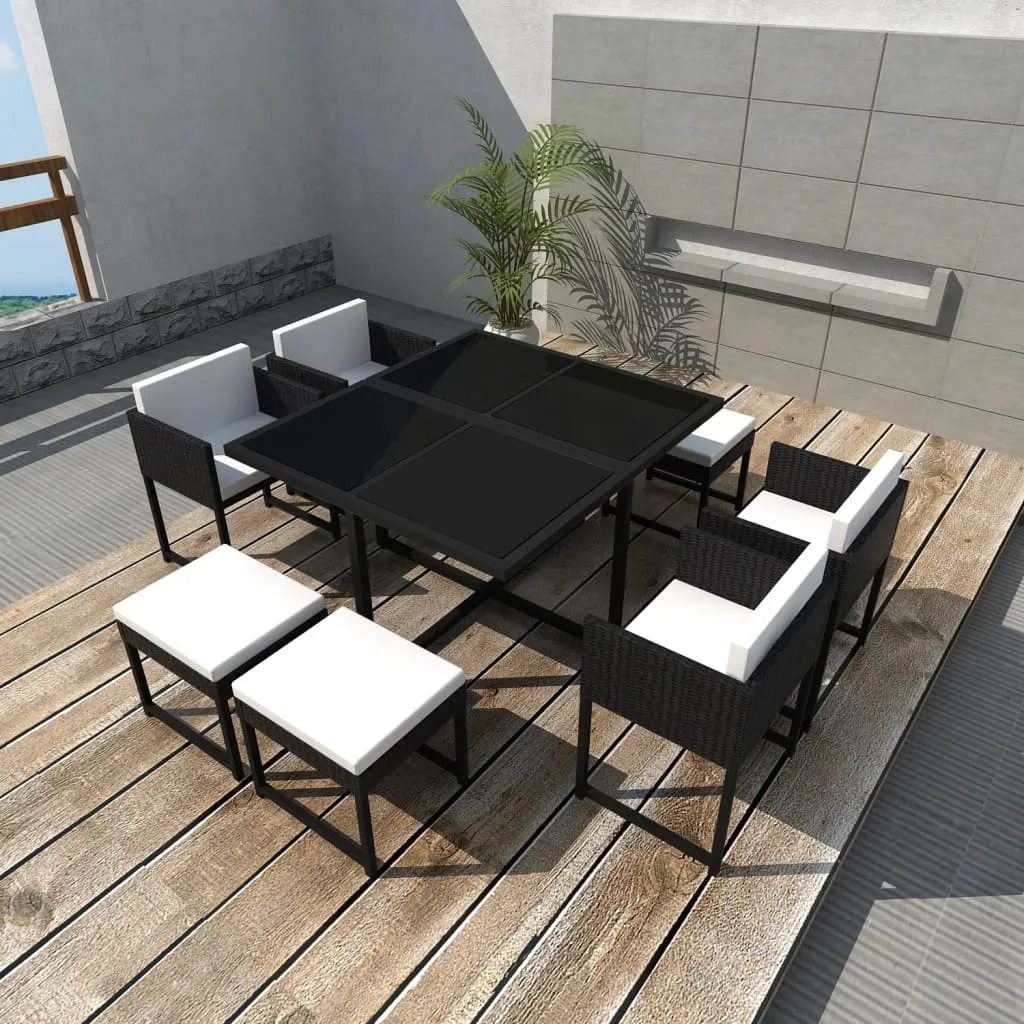 vidaXL Set da Pranzo da Esterno 9 pz con Cuscini in Polyrattan Nero