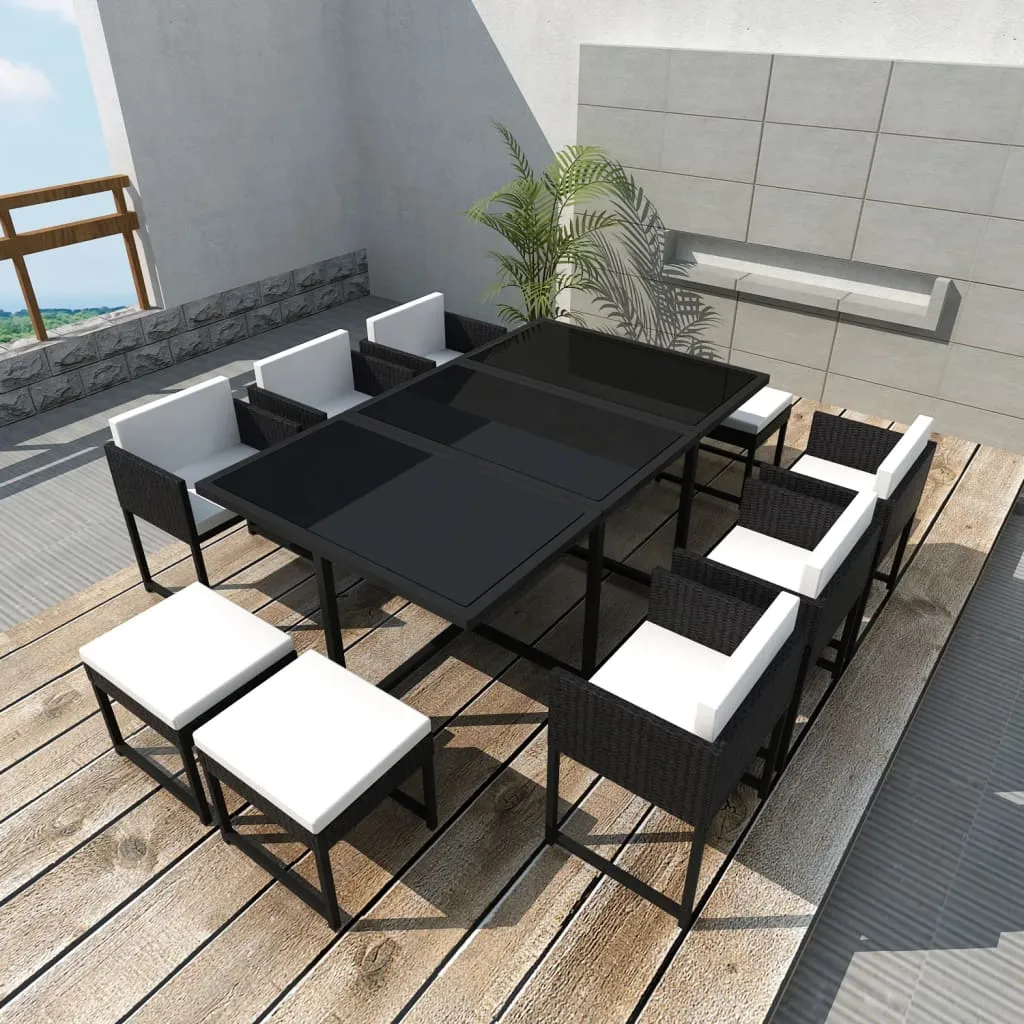 vidaXL Set da Pranzo da Esterno 11 pz con Cuscini in Polyrattan Nero