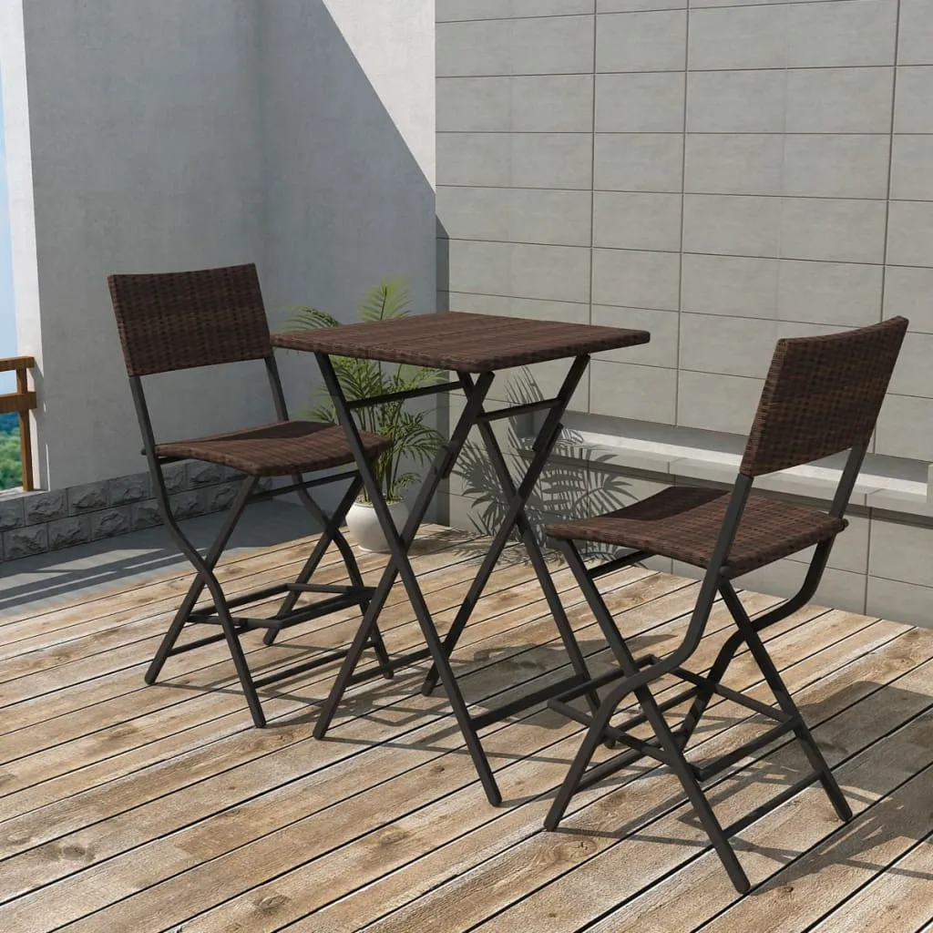 vidaXL Set da Bistrot 3 pz Pieghevole in Acciaio e Polyrattan Marrone