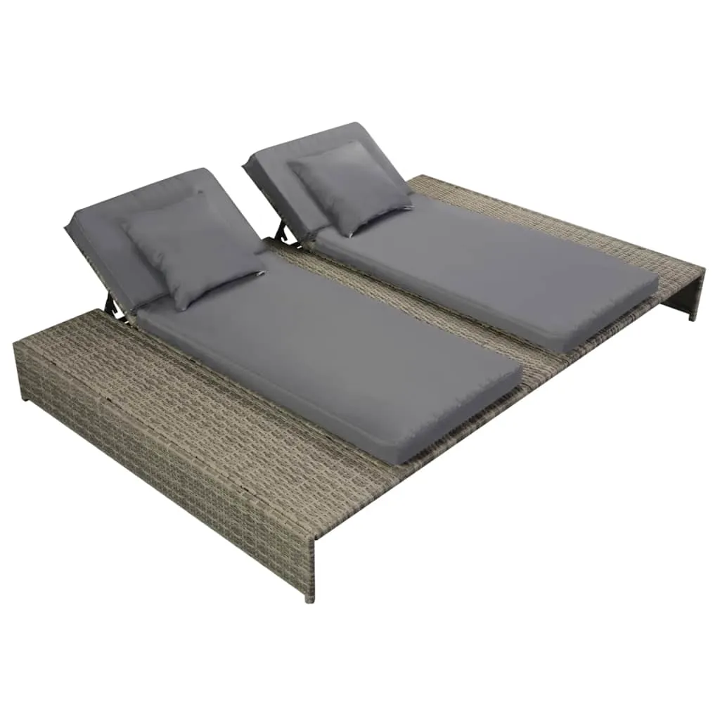 vidaXL Lettino Prendisole Doppio con Cuscino in Polyrattan Grigio