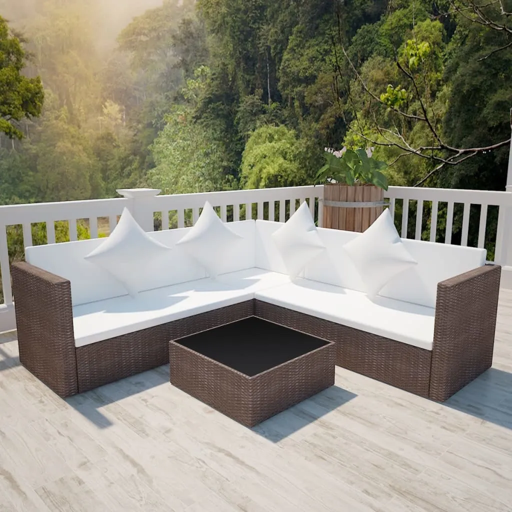 vidaXL Set Divani da Giardino 4 pz con Cuscini in Polyrattan Marrone