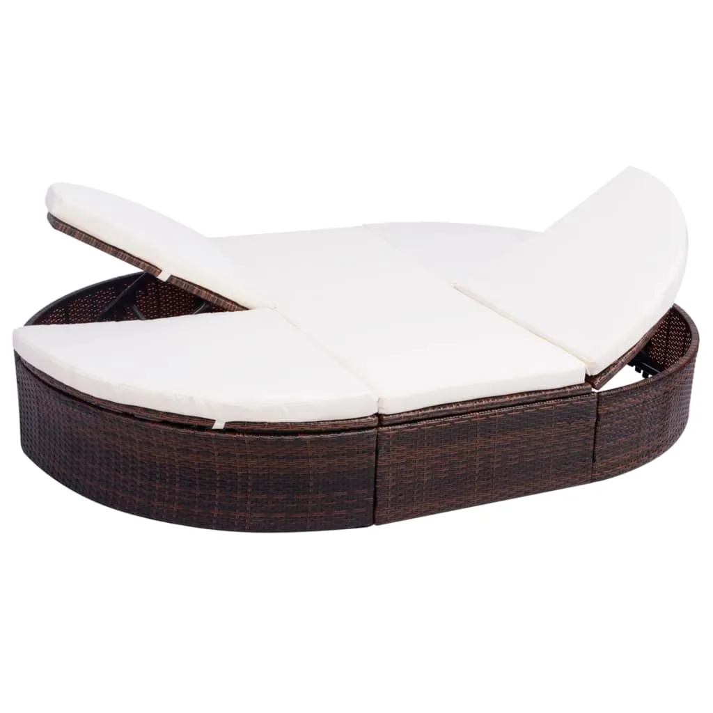 vidaXL Lettino Prendisole con Cuscino in Polyrattan Marrone