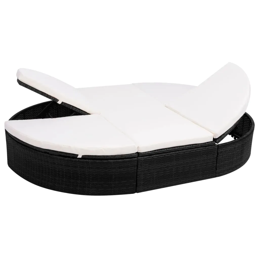 vidaXL Lettino Prendisole con Cuscino in Polyrattan Nero