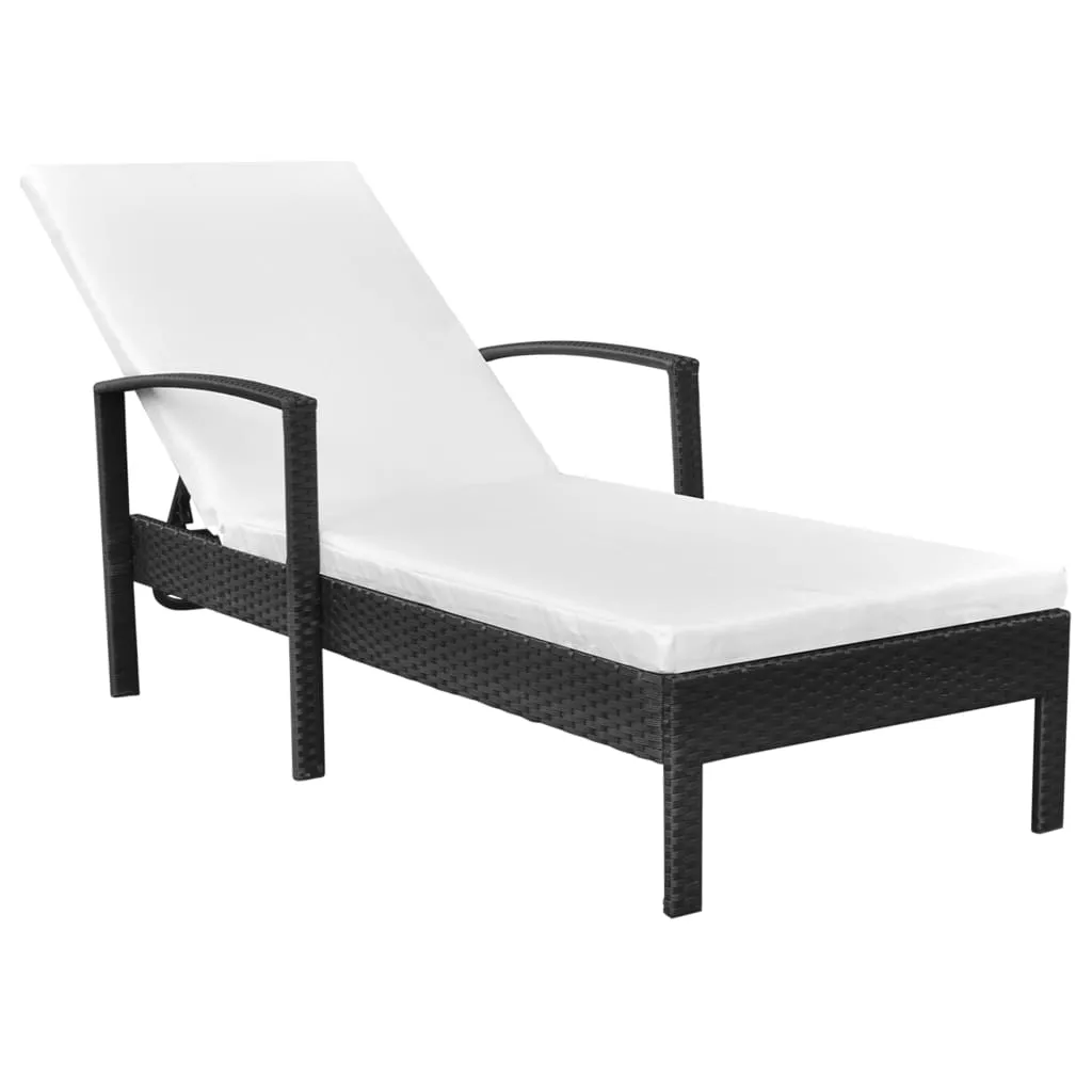 vidaXL Lettino Prendisole con Cuscino in Polyrattan Nero