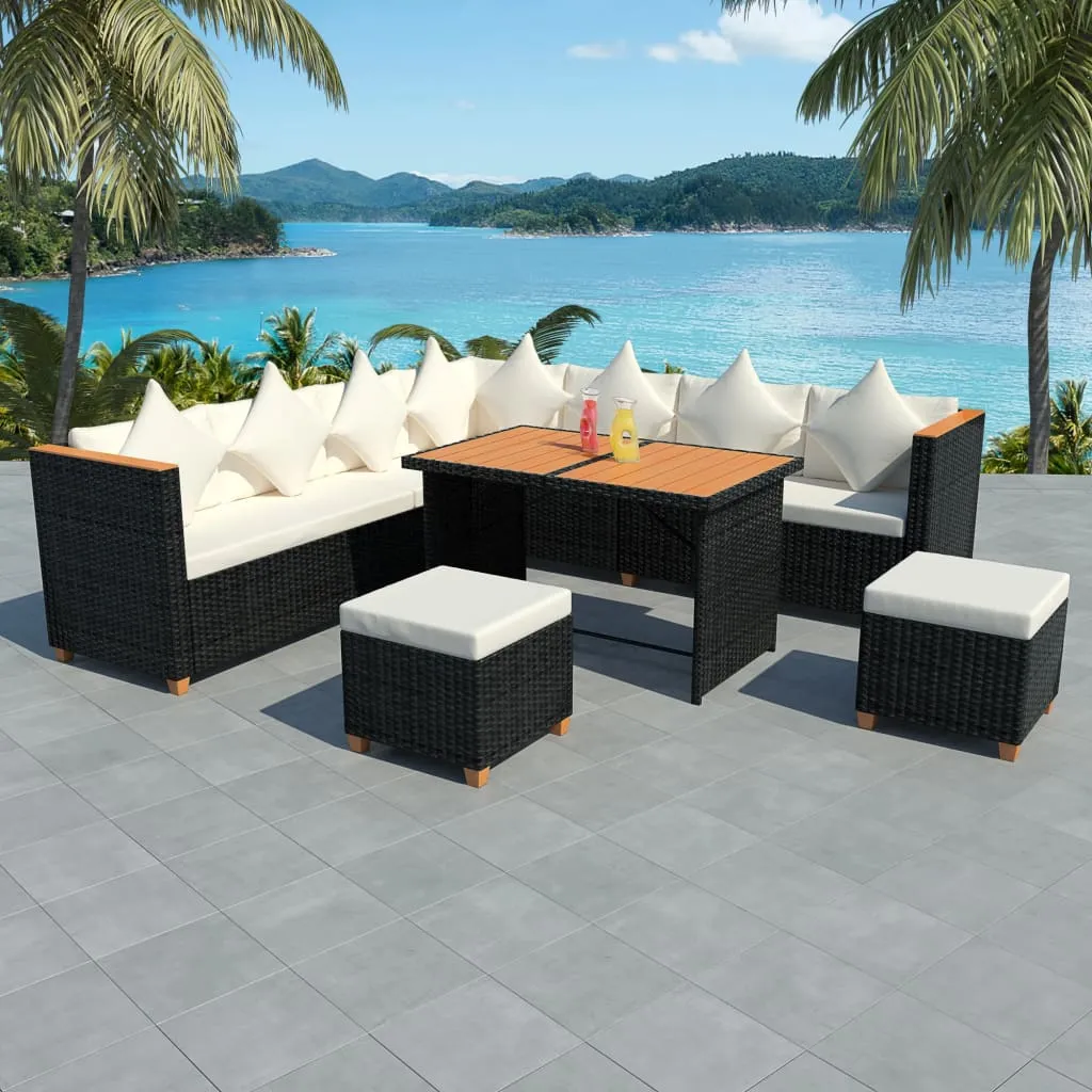 vidaXL Set Divani da Giardino 7 pz con Cuscini in Polyrattan Nero