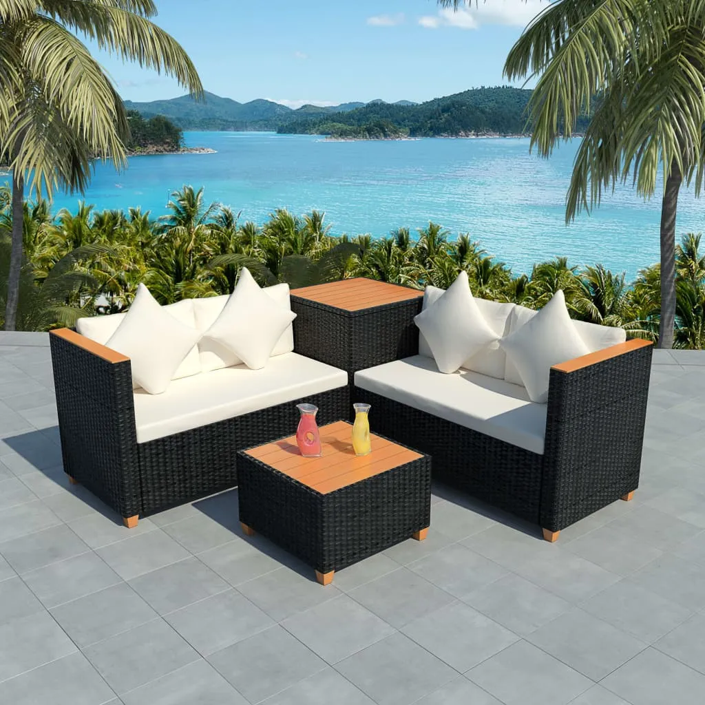 vidaXL Set Divani da Giardino 4 pz con Cuscini in Polyrattan Nero