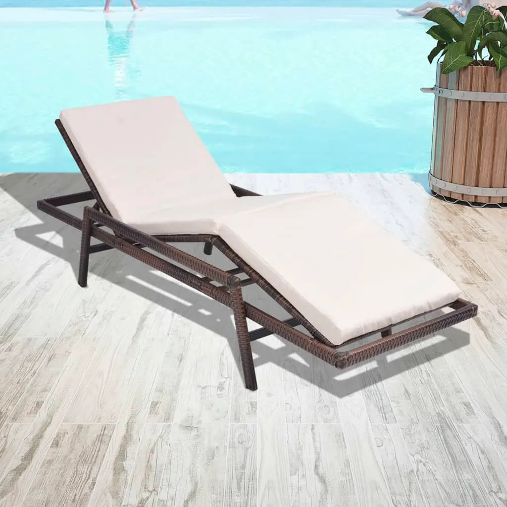 vidaXL Lettino Prendisole con Cuscino in Polyrattan Marrone