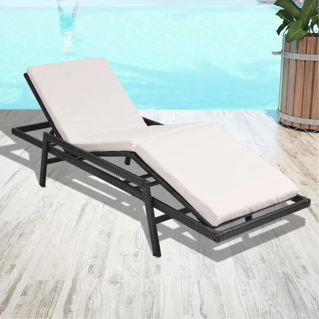 vidaXL Lettino Prendisole con Cuscino in Polyrattan Nero