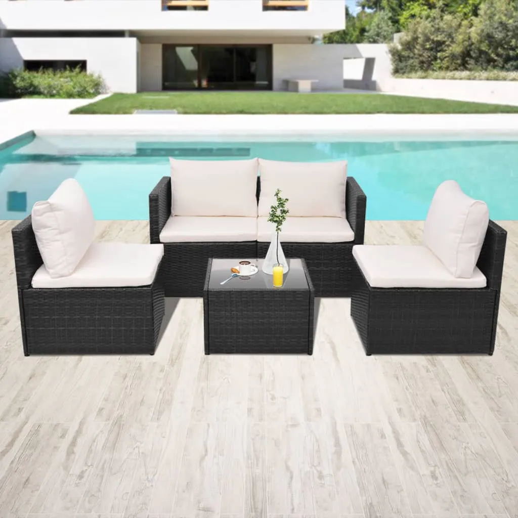 vidaXL Set Divani da Giardino 5 pz con Cuscini in Polyrattan Nero