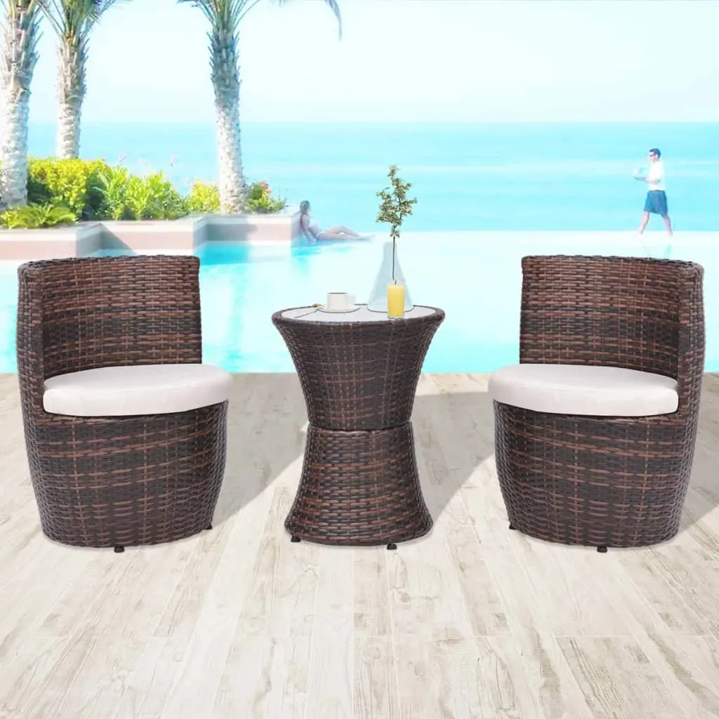 vidaXL Set da Bistrot 3 pz con Cuscini in Polyrattan Marrone