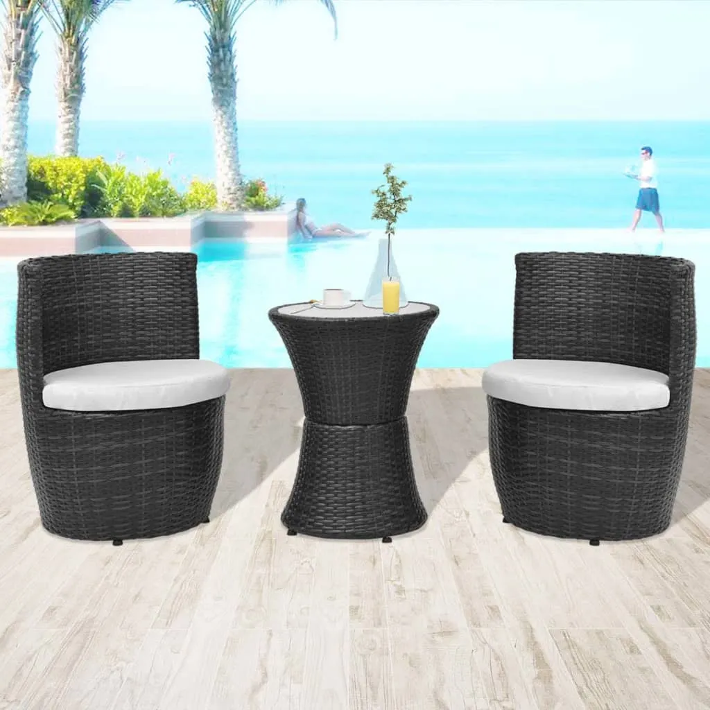 vidaXL Set da Bistrot 3 pz con Cuscini in Polyrattan Nero