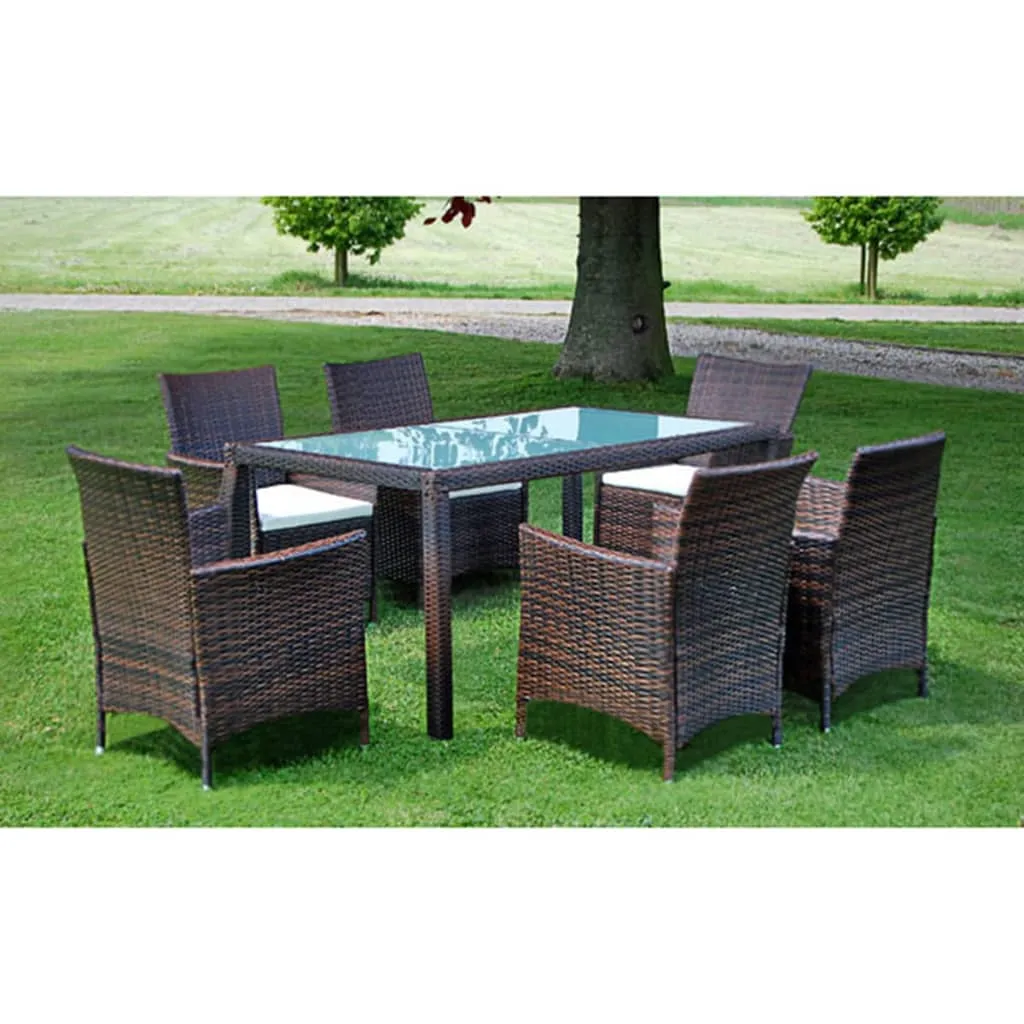 vidaXL Set da Pranzo da Giardino 7 pz con Cuscini Polyrattan Marrone