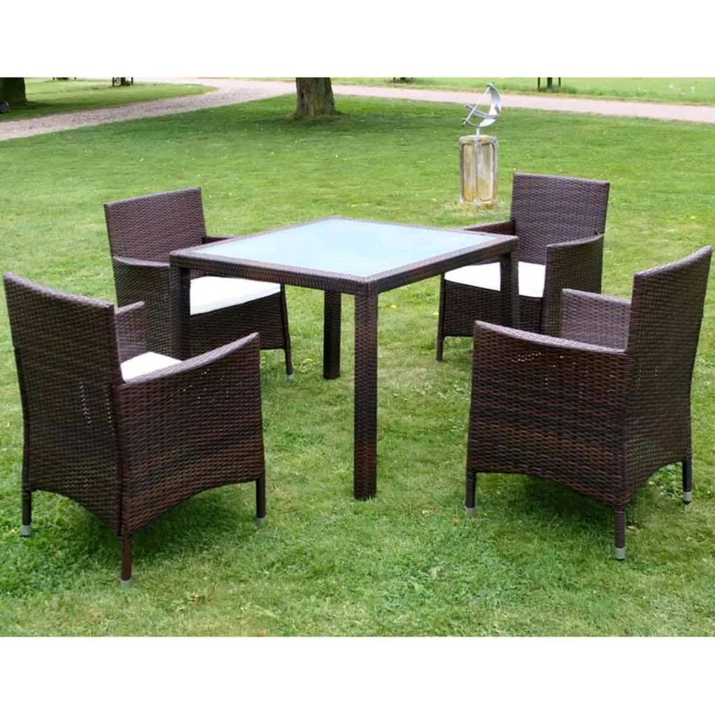 vidaXL Set da Pranzo da Giardino 5 pz con Cuscini Polyrattan Marrone