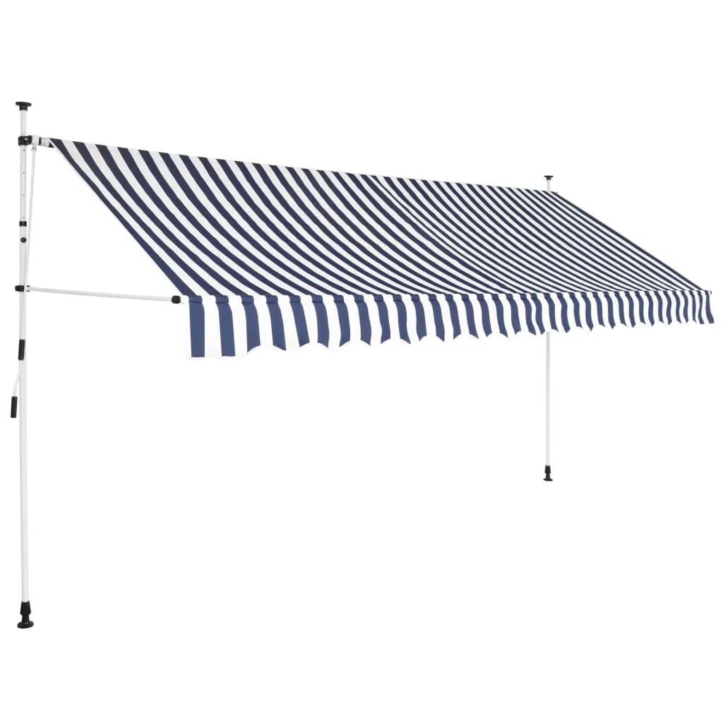 vidaXL Tenda da Sole Retrattile Manuale 350 cm a Strisce Blu e Bianche