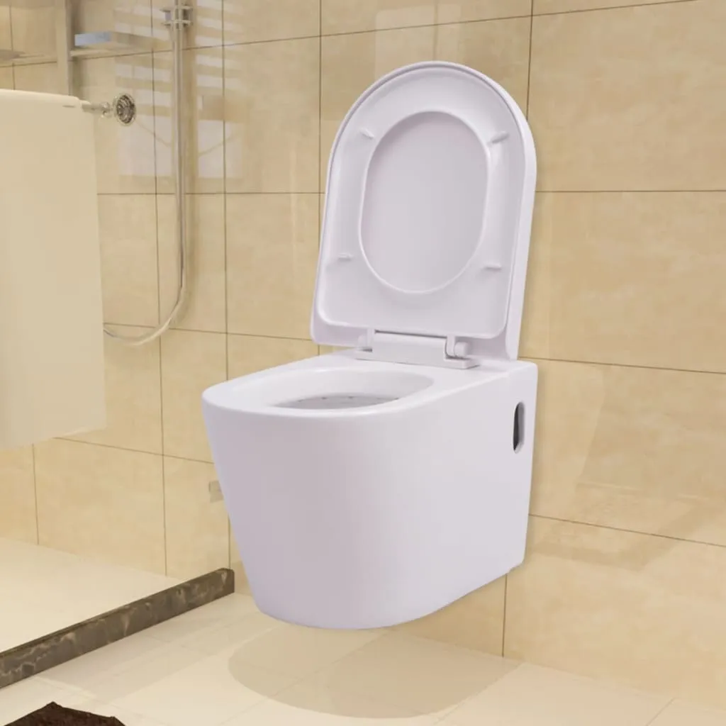 vidaXL WC Sospeso in Ceramica Bianca