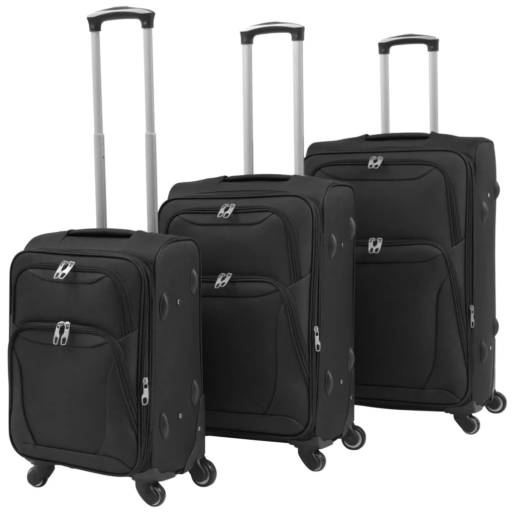 vidaXL 3 pz Set di Valigie Trolley Morbide Nere