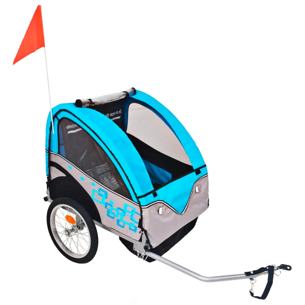 vidaXL Rimorchio da Bici per Bambini Grigio e Blu 30 kg