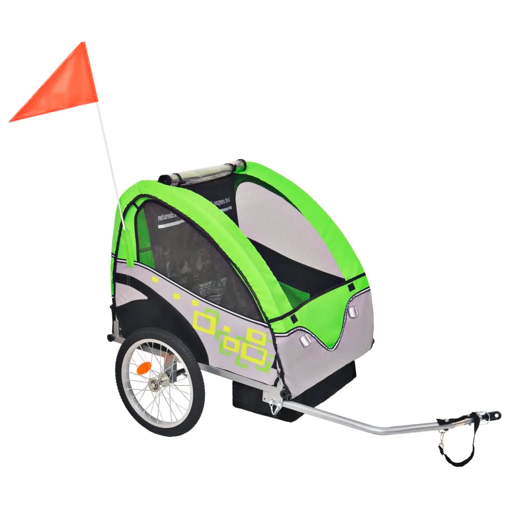 vidaXL Rimorchio da Bici per Bambini Grigio e Verde 30 kg