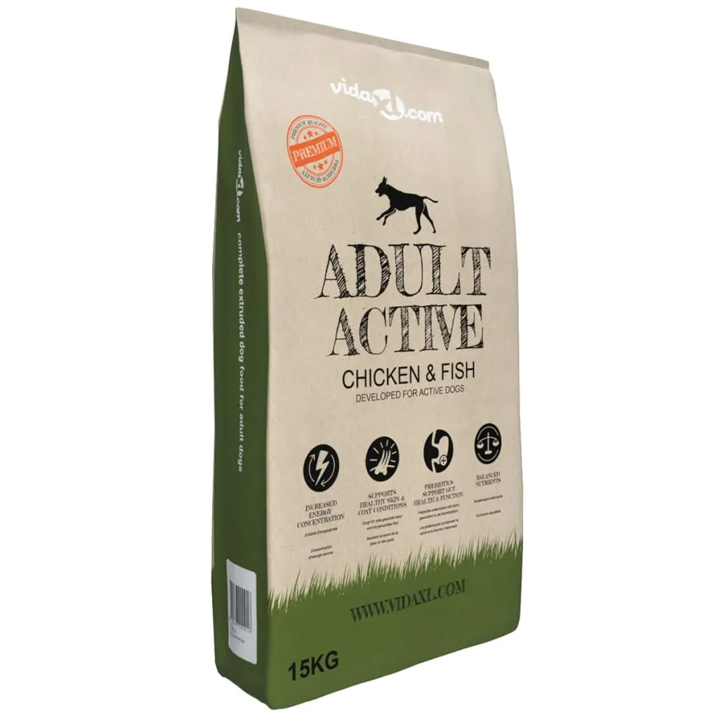 vidaXL Cibo Secco per Cani Premium Adult Active Chicken & Fish 15 kg