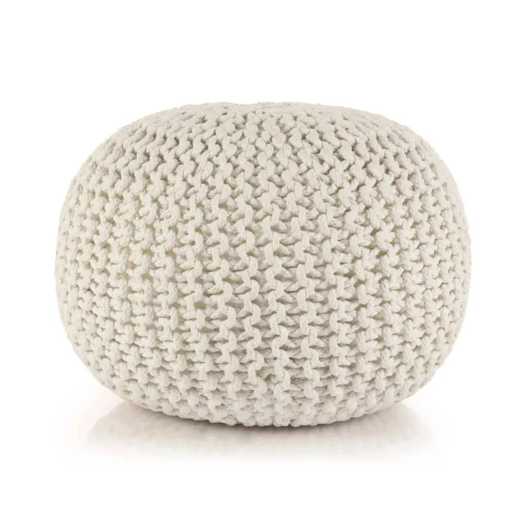 vidaXL Pouf Lavorato a Maglia in Cotone 50x35 cm Bianco