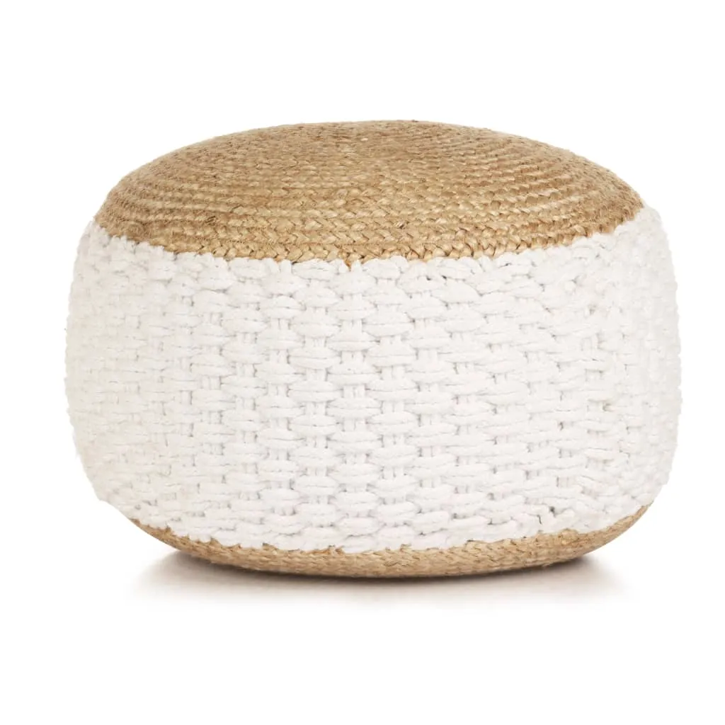 vidaXL Pouf in Tessuto/Fatto a Maglia in Juta e Cotone 50x35 cm Bianco