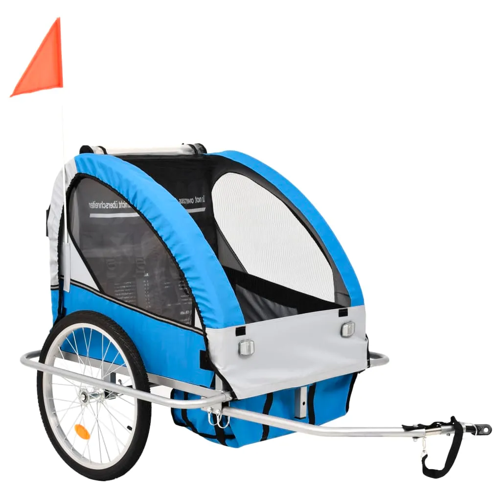 vidaXL Rimorchio da Bici per Bambini e Passeggino 2 in 1 Blu e Grigio