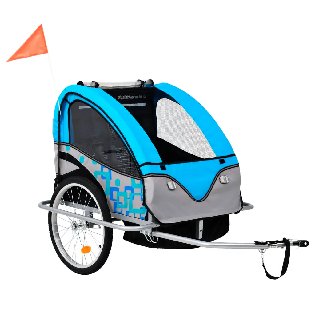 vidaXL Rimorchio da Bici per Bambini e Passeggino 2 in 1 Blu e Grigio