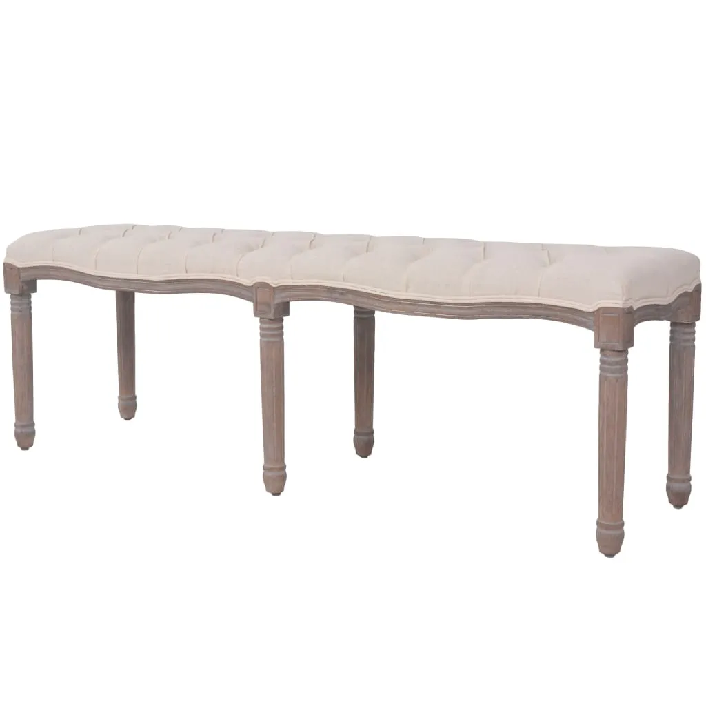 vidaXL Panca in Legno Massello e Lino 150x40x48 cm Bianco Crema