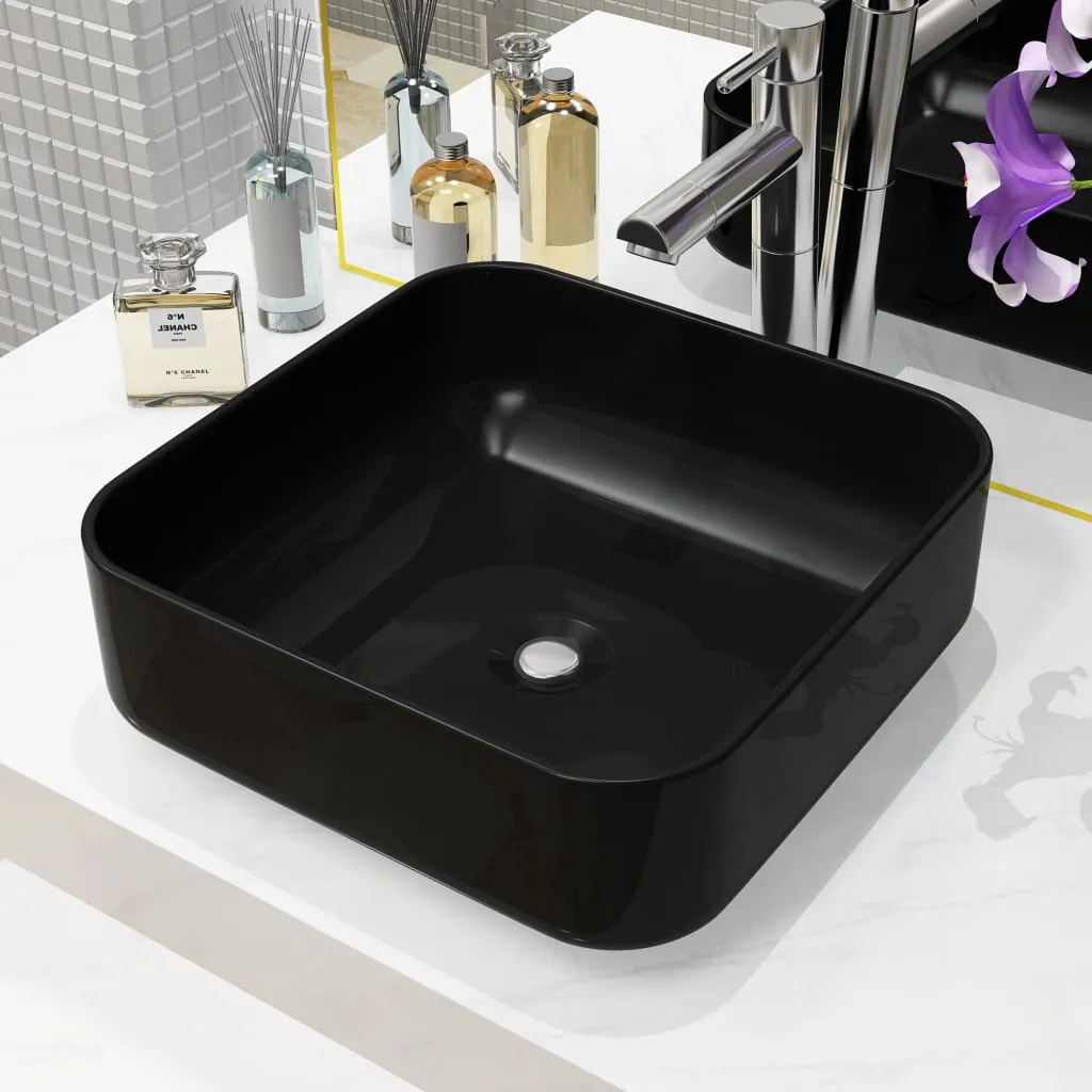 vidaXL Lavandino Quadrato in Ceramica Nero 38x38x13,5 cm