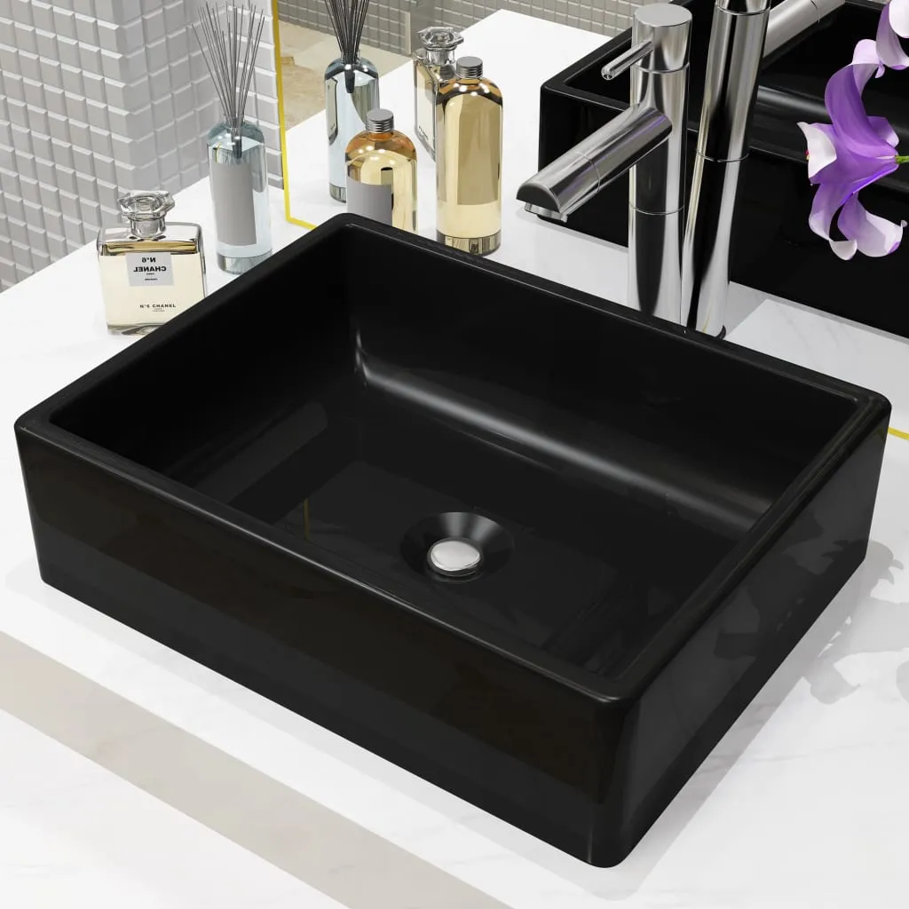 vidaXL Lavandino Rettangolare in Ceramica Nero 41x30x12 cm