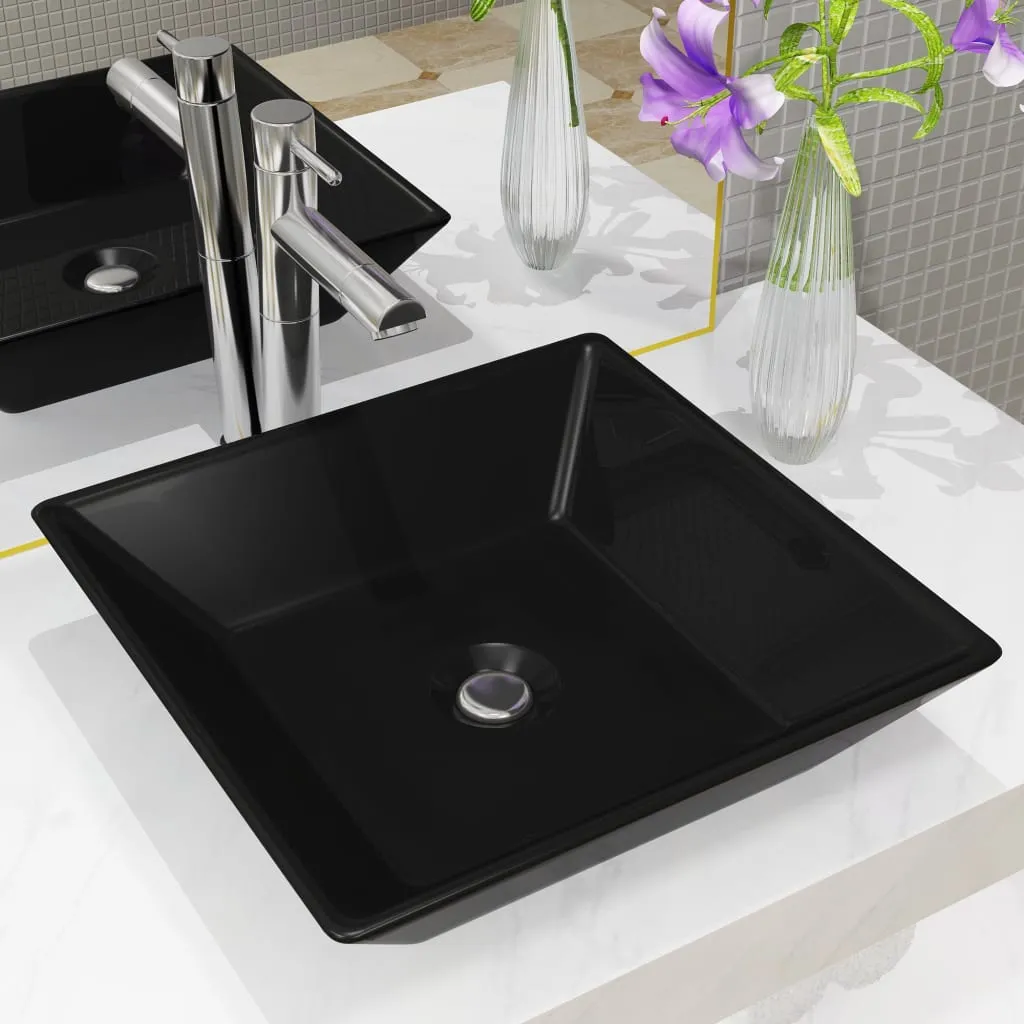 vidaXL Lavandino Quadrato in Ceramica Nero 41,5x41,5x12 cm